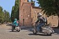 Bikers riding vintage scooters Vespa Royalty Free Stock Photo