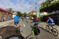 Escorting a group of bikers on a street race Royalty Free Stock Photo