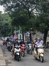 Bikers in traffic on the streets in Vietnam