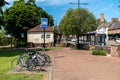 Bikes chained to a rack on the National Cycle route at a bus stop at Dumfries, Scotland