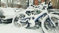 Bikes covered by snow Royalty Free Stock Photo