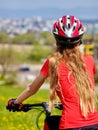Bikes cycling girl wearing helmet. Royalty Free Stock Photo