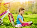 Bikes cycling girl wearing helmet. Royalty Free Stock Photo