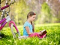 Bikes cycling girl wearing helmet. Royalty Free Stock Photo