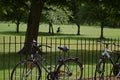 Bikes And Cyclist On Jesus Green, Cambridge, England