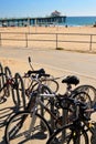 Bikes parked along a path at a beach