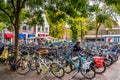 Bikes parked in the center of the old Hanseatic city of Zwolle in the Netherlands