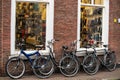 bikes parked facade bike store classic dutch The Hague