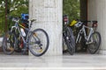 Bike parked in front of a hotel 