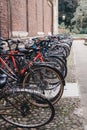 Bikes parked on the street in Cambridge, UK