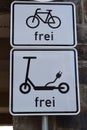 bikes and scooters allowed sign in German language Royalty Free Stock Photo