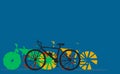 Bikes silhouette and linear colorful banner design