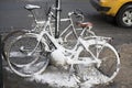 Bikes in the snow Royalty Free Stock Photo