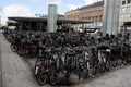BIKES STAND AT NORREPORT TRAIN STATION.