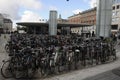 BIKES STAND AT NORREPORT TRAIN STATION.