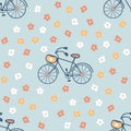 Biking bliss seamless pattern with simple daizy flowers. Summer aesthetic print for fabric, paper, textile. Hand drawn vector