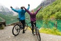 Biking in Norway against picturesque landscape