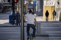 biking in the empty streets in the downtown Chicago area