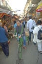 Biking at Food and fish market at beautiful traditional fischermans village Tai O, behind the big city Hongkong.