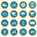 Biking icons blue circle set