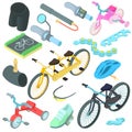 Biking icons set, cartoon style