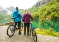 Biking in Norway against picturesque landscape