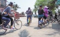 Biking tourists at Bangsaen, Chonburi, Thailand. Royalty Free Stock Photo