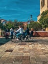 Biking and walking after church in Chioggia, Italy