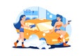 Bikini Car Wash Illustration concept. Can use for web banner, infographics, hero images. Flat illustration isolated on white backg Royalty Free Stock Photo