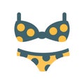Bikini Female Swimsuit In Blue And Yellow With Polka-Dotted Pattern, Part Of Summer Beach Vacation Series Of