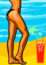 Bikini girl and cocktail design vector template Royalty Free Stock Photo