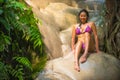 Bikini Girl enjoys refreshing water of sticky waterfall Bua Tong Waterfalls Chiang Mai