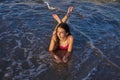 Bikini girl relaxed lying on the beach sand Royalty Free Stock Photo