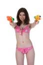 Bikini girl with two water gun Royalty Free Stock Photo