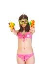 Bikini girl with two water gun Royalty Free Stock Photo