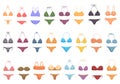 Bikini icons set cartoon . Woman beach