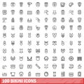 100 bikini icons set, outline style Royalty Free Stock Photo