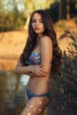 Bikini model in lake Royalty Free Stock Photo