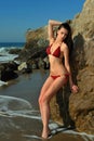 Bikini Model posing in front of rocks Royalty Free Stock Photo