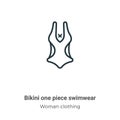 Bikini one piece swimwear outline vector icon. Thin line black bikini one piece swimwear icon, flat vector simple element Royalty Free Stock Photo