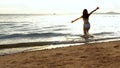 Bikini sexy asian young woman her running freedom at seaside beach tropical resting and relaxation travel lifestyle, Happy female Royalty Free Stock Photo