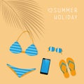 Bikini smartphone sunglasses and flipflops lady summer fashion