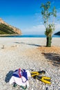 Bikini, sport fins and towel. Royalty Free Stock Photo