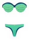 Bikini swimsuit and sunglasses summer beachwear. Fashionable women's swimwear and accessories vector illustration