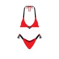 Bikini swimwear red vector icon woman beach clothes. Fashion female body swimsuit sexy bra. Underwear summer top Royalty Free Stock Photo