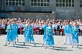 Bila, Ukraine - May 27, 2016: School line is in schoolyard with