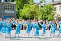 Bila, Ukraine - May 27, 2016: School line is in schoolyard with