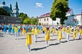 Bila, Ukraine - May 27, 2016: School line is in schoolyard with