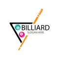billiard ball logo design with billiard stick on white background Royalty Free Stock Photo