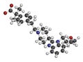 Bilastine antihistamine drug molecule. 3D rendering. Atoms are represented as spheres with conventional color coding: hydrogen .